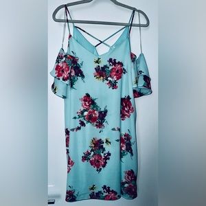 PinkBlush Mint Floral Chiffon Open Shoulder Dress maternity